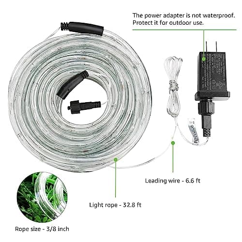 LE 33ft 240 LED Rope Lights Outdoor, Upgraded 2700K Warm White, 24 Volts Connectable, Classic 3/8 inch Clear Tube, Waterproof String Lights for Outside Patio Deck Railing Stair Fence Yard Landscape