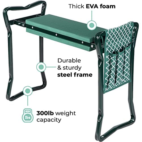 Abco Tech Garden Stool & Kneeler - Kneeler & Stool for Gardening, Foldable Garden Seat for Storage, Garden Kneelers for Seniors, Great Gardening Gifts for Women, Bench Comes with Tool Pouch & Gloves
