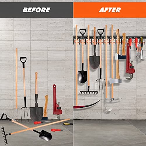68'' All Metal Garden Tool Organizer Wall Mount Garage Organizers and Storage with Hooks Tool Hangers for Shed
