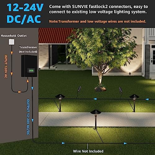 SUNVIE LED Landscape Lights 12V Aluminum Low Voltage Pathway Lights with Stake, Waterproof for Walkway Yard Garden, 12 Pack with Connectors