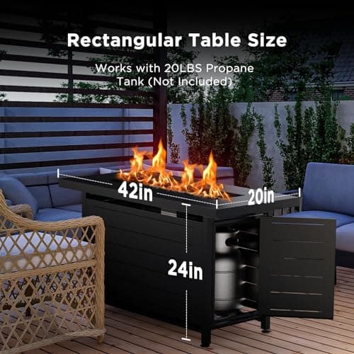 Ciays 42 Inch Gas Fire Pit Table, 60,000 BTU Propane Fire Pits for Outside with Steel Lid and Lava Rock, 2 in 1 Fire Pit Table Gatherings Parties on Patio Deck Garden, CSA-Listed, Black,CIFPT5B