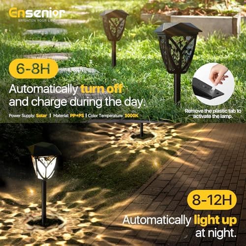 Ensenior 8-Pack Solar Lights Outdoor, 3000K LED Solar Garden Lights for Pathway, Yard, Patio, Walkway, Planter, Waterproof, Energy-Efficient Landscape Lighting