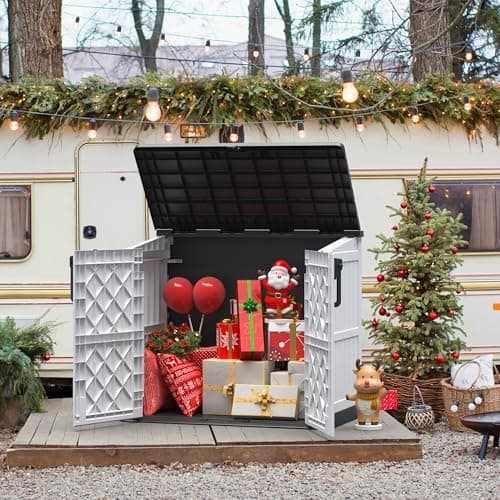 Outdoor Resin Storage Shed 36 Cu. Ft. Garden Horizontal Storage Large Capacity Weather Resistant Storage Box, Lockable Resin Waterproof Shed for Garbage Cans, Garden Tools