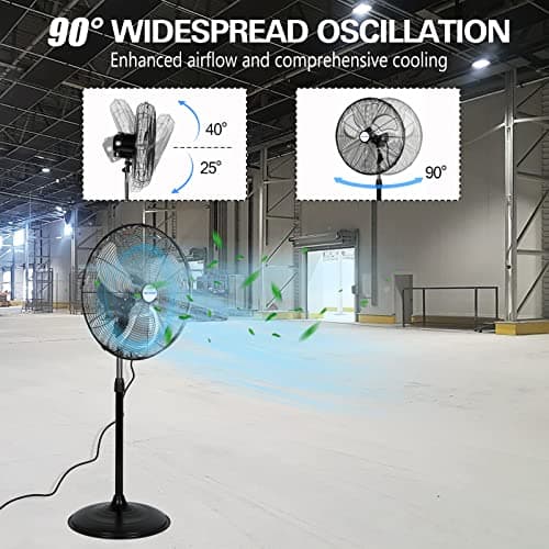 BILT HARD 5200 CFM 20" High-Velocity Industrial Pedestal Fan, 3-Speed Oscillating Stand Fan, Heavy Duty Metal Fan for Commercial, Warehouse, Garage Use