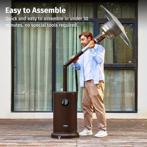 EAST OAK 23,000 to 50,000 BTU Patio Heater for Outdoor Use With Round Table Design, Double-Layer Stainless Steel Burner and Wheels, Outdoor Patio Heater for Home and Commercial, Bronze