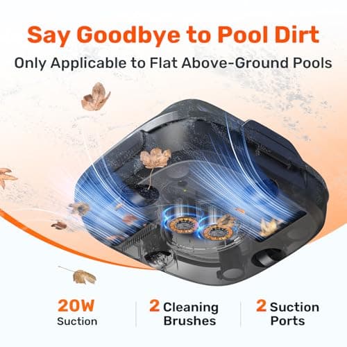 Cordless Robotic Pool Cleaner, Lasts 90 Min, Automatic Vacuum for Above-Ground Pools up to 860 Sq.ft, Portable, Self-Parking, Orange