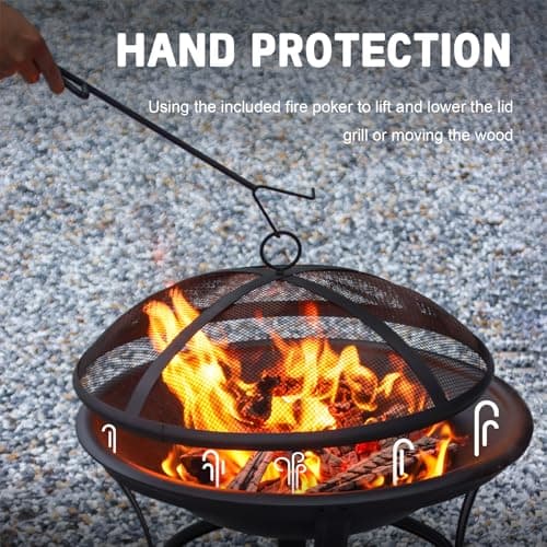 22 in Outdoor Small Fire Pit,Durable firepit with Mesh Lid,Log Grate,and Fire Poker,Fire Pits for Outside Backyard.Deck.Camping and Picnic