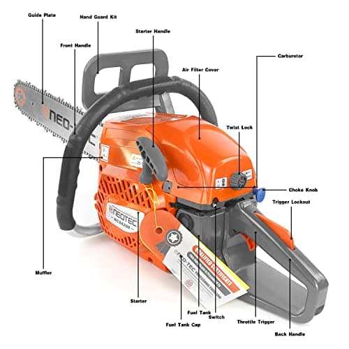 NEOTEC 20 Inch Chainsaw, 62CC Power Chain Saws Gas Powered 2 Stroke Handed Petrol Gasoline Chain Saw for Cutting Wood Outdoor Garden Farm Home