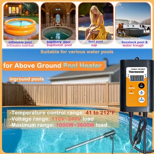 1300W 110-120V Submersible Immersion Water Heater - Portable Bucket Heater for Hot Tubs/Bathtubs/Small Pools, 316SS GFCI Leakage Protection Plug Water Heater with Adjustable Temp & Rustproof