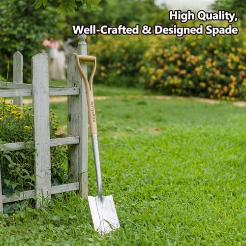 Garden Digging Spade, 41" Stainless Steel Square Border Spade, Heavy Duty European Shovel with D-Grip Handle, Traditional English Style Flat Shovel for Digging, Yard Work, Transplanting