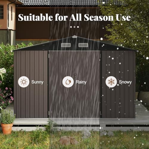 Goplus 10 x 14 FT Outdoor Storage Shed, Large Garden Tool House w/Improved Windproof Metal Structure, 4 Vents, Lockable Door, Waterproof Utility Tool Organizer for Backyard, Lawn, Patio