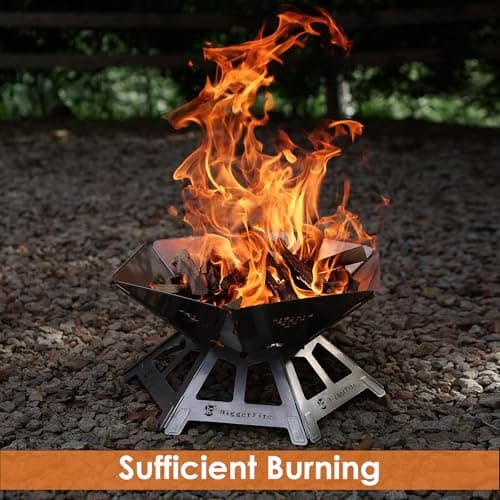 Foldable Portable Fire Pit,Stainless Steel Fire Pits with Charcoal Grill Net and Storage Bag,Camping Fire Pit Grill for Patio Outdoor Barbecue Campfire Bonfire