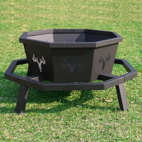 BOINN 35 Inch Fire Pit, Wood Burning Fire Pit for Outside, Heavy Duty Octagonal Firepit with Poker for Camping Backyard Patio Black