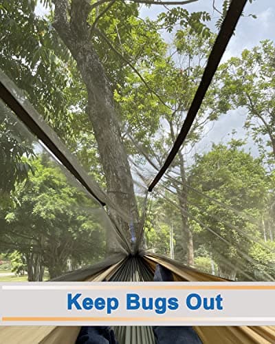 Sunyear Camping Hammock, Portable Single & Double Hammock with Net, 2 Person Hammock Tent with 2 * 10ft Straps, Best for Outdoor Hiking Survival Travel