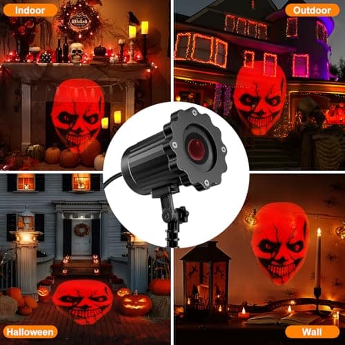 Outdoor Indoor Halloween Projector - 3D Dynamic Red Skull Decor Lights, Waterproof for Windows, Walls & Roofs