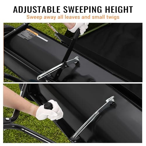 Tow Behind Lawn Sweeper, 44" Pull Behind Lawn Sweeper, Large Capacity Leaf & Grass Collector with Adjustable Sweeping Height and Dumping Rope Design for Picking Up Grass and Debris