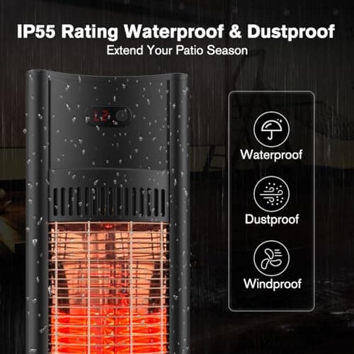 ThermoMate Outdoor Indoor Electric Patio Heater, 1500W 38.5" Portable Tower Infrared Heaer, IP55 Rated Space Radiant Heater with Remote, Timer, Tip-over Protection for Backyard, Restaurant & Garage