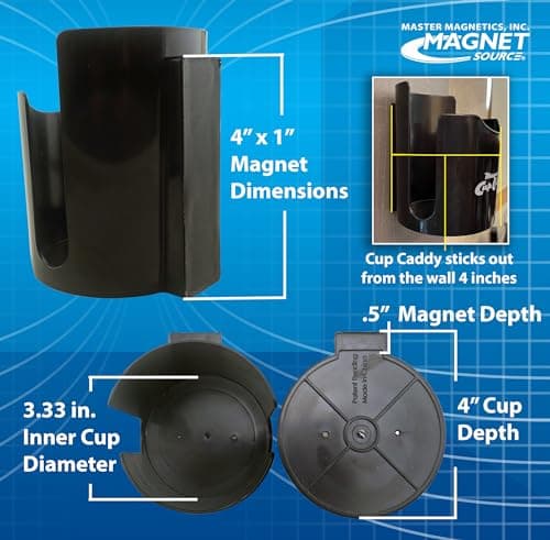 Master Magnetics Magnetic Cup Caddy - Keep Your Favorite Beverage at Hand, 3.3" Inner Diameter, 4.625" Height, Black, 7583