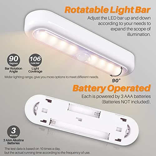 STAR-SPANGLED 3 Pack 7” Motion Sensor Lights Indoor Battery Operated, Stick on LED Light for Closet, Stairs, Under Cabinet, Warm White