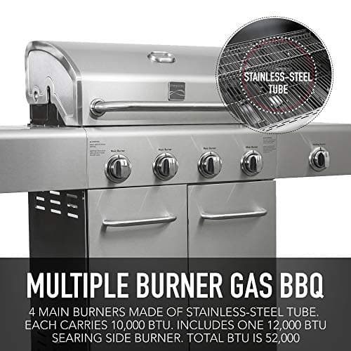 Kenmore 4-Burner BBQ Gas Grill with Searing Side Burner, Stainless Steel Propane Grill, 52,000 BTUs, Cabinet Style, Includes Warming Rack, Electronic Ignition & Stainless Steel Cooking Grates