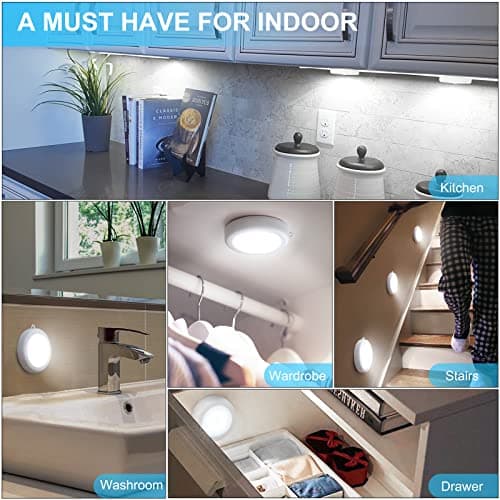 Mlambert 4 Pack Motion Sensor LED Night Light, Cordless Battery-Powered Stick-on Magnet Closet Lights, Safe Lights for Stairs, Cabinet, Cool White