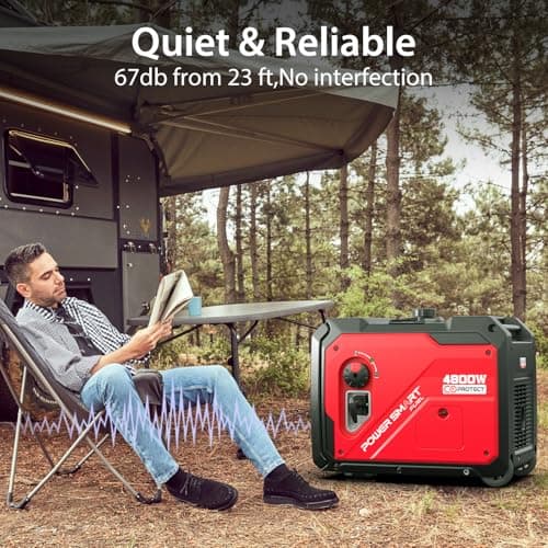 PowerSmart 4800-Watt Portable Inverter Generator with Wheels Handle Kit, CO Sensor, Quiet, RV-Ready, HB5046C