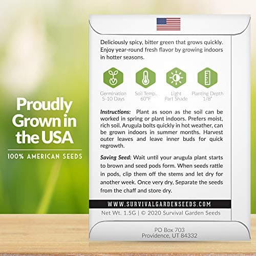 Survival Garden Seeds - Arugula Seeds for Planting - 1 Pack with Instructions to Grow Garden Rocket Green Leafy Vegetables in Your Home Vegetable Garden - Non-GMO Heirloom