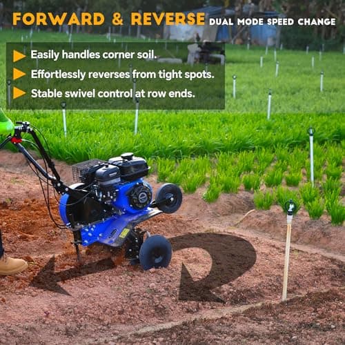 Rear Tine Tiller– 7HP 212CC 4-Cycle Gas Engine, 22" Adjustable Width, Heavy Duty High Carbon Steel Tines, Instant Reverse, Tiller for Gardening, New Ground Breaking & Deep Soil Cultivation