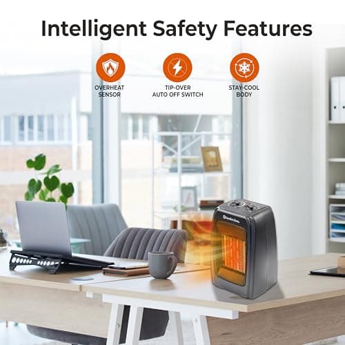 Comfort Zone CZ442E Personal Energy Save Ceramic Heater - 1500W Portable with Adjustable Thermostat, Tip-Over Switch & Overheat Protection, Black