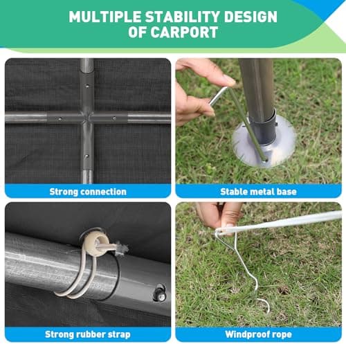 12x20 Ft Heavy Duty Carport, Portable Garage with Doors, Ventilated Windows, Waterproof and UV Resistant Carport Canopy for Cars, Boats, Suvs, Gray