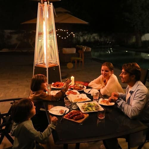 EAST OAK Pyramid Patio Heater, 48,000 BTU Outdoor Patio Heater, Quartz Glass Tube Propane Heater for Commercial & Residential, Triple Protection System, With Wheels, 2024 Upgrade, Bronze