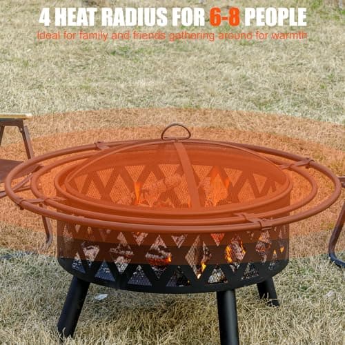 36 Inch Wood Burning Fire Pit with 2 Loops, Outdoor Fire Pit with Spark Screen & Fire Poker, Cross Weave Firepit for Outside Fireplace Bonfire for Yard,Patio, Garden…