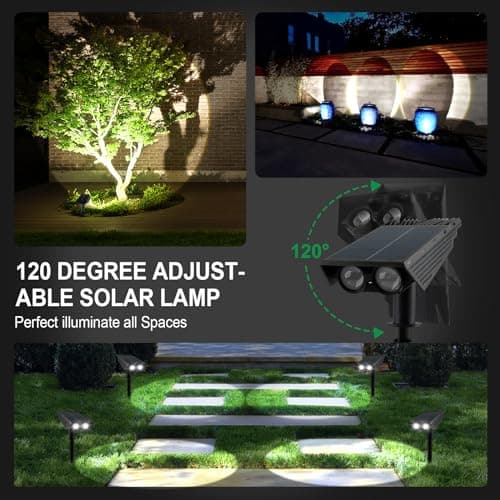 T-SUN Solar Spotlights for Trees, Solar Powered Sunset Projector Lights, 2 Lighting Modes Solar Landscape Spotlights Solar Garden Lights for Trees, Flag, Garden, Yard, Pathway, Patio(White-2 Pack)
