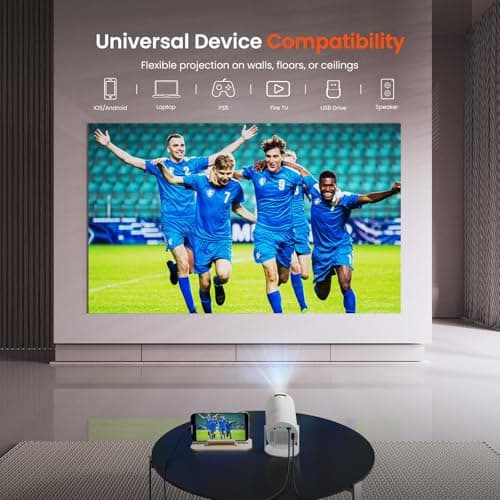 [Two-Way Bluetooth 5.2] Mini Portable Projector 4K 1080P Supported Projection, Tecaki Smart Projector with 180°Rotatable Stand Auto Keystone Correction Long Lens Life for Home Theater, Outdoor Movie