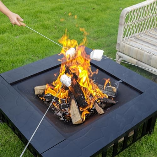 32 inch Fire Pit, Square Outdoor Fire Pit Table with Spark Screen & Fire Poker, 3-in-1 Multipurpose Firepits for Outside, Fireplace for Yard, Garden, Patio