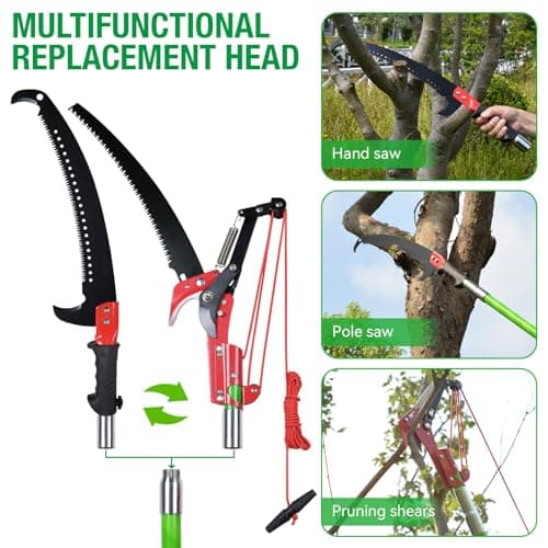 Scalebeard 26FT Pole Saws for Tree Trimming, Lightweight & Sturdy Tree Pruner with Thickened Saw Blade and Scissors for High Branches Trimming, Extendable Tree Trimmer for Pruning Palms and Shrubs