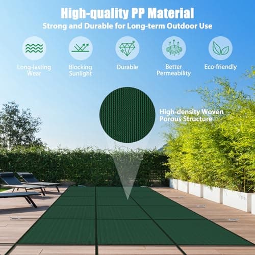 Inground Pool Cover Safety Fits 15x30ft Rectangle Swimming Pool, Mesh Solid Pool Cover for Inground Pools,Winter Pool Safety Cover Includes Safety Net and Installation Tools Green