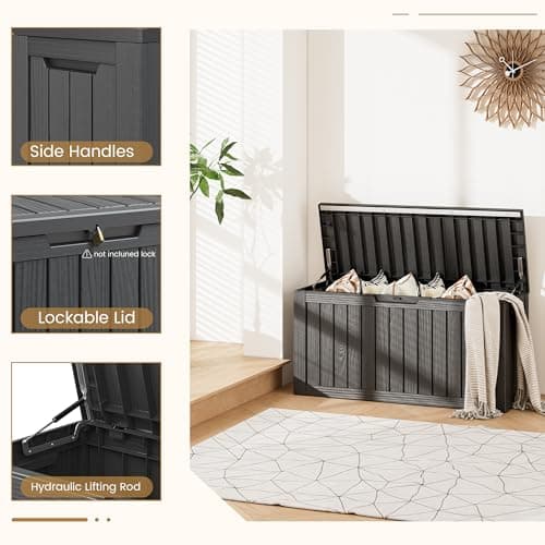 Deck Box, 81 Gallon Outdoor Storage Box Lockable Patio Waterproof for Furniture, Garden Tools,Sports Equipment and Pool Supplies, Waterproof, Resin, Lockable