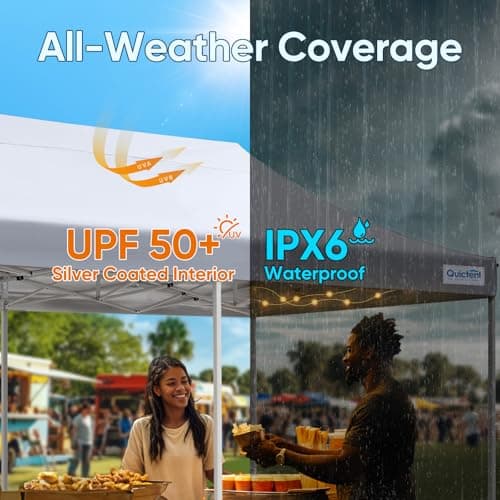 Quictent 10'x20' Heavy Duty Pop up Canopy Tent, Commercial Grade Instant Shelter with Wheeled Bag for Outdoor, Beach, Parties, Markets, 500D Silver Coated UPF 50+ Sun Shield
