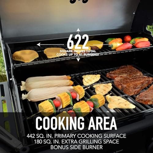 Kenmore 4-Burner Gas Grill with Side Burner, Outdoor BBQ Grill, Propane Gas Grill, Cast Iron Cooking Grates, Electronic Ignition, Warming Rack, 53000 BTUs, Black + Bonus Cover