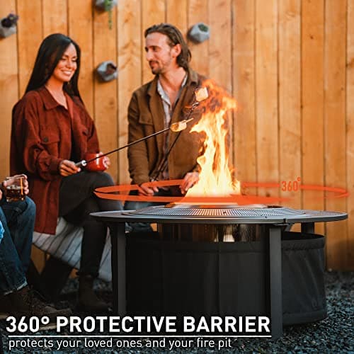 Solo Stove 42 Inch Fire Pit Surround Tabletop - Portable Protective Barrier for Wood Burning Fire Pits for Safety & Extra Space - Powder-Coated Steel and UV-Resistant Outdoor Fabric, Black