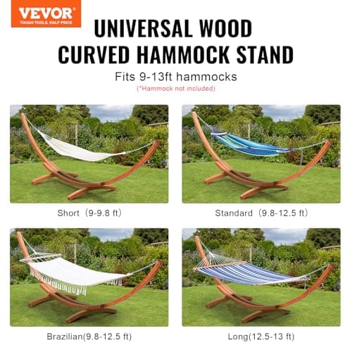 VEVOR Wooden Hammock Stand, 475 lbs Capacity Universal 2 Person Hammock Frame Fits 9-13 ft Hammocks, Larch Wood Arc Adjustable Stand for Hammock with Chain and Carabiner, for Outdoor and Indoor