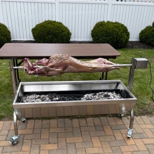 TITAN GREAT OUTDOORS Ash & Ember 13W Stainless Steel Rotisserie Grill, Rated 85 LB for Medium Game, 4 RPM Rotation Speed, Outdoor Grill with Dual Prong Spit Rod, Single Leg Bracket, and Spine Fork