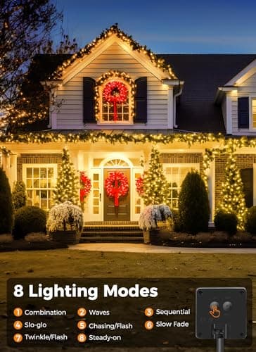 Minetom Solar String Lights Outdoor Waterproof- 40 FT 100 LED Solar Powered String Lights with 8 Lighting Modes, IP65 Waterproof Solar Lights for Outdoor Outside Tree Party Decor, Warm White