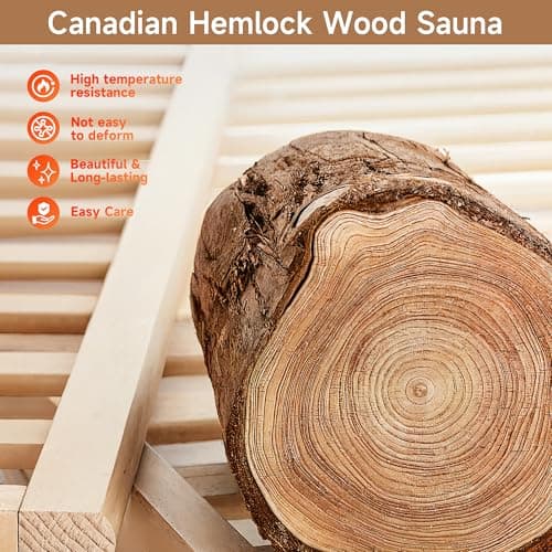 Real Relax Far Infrared Sauna, Home Indoor Sauna Room Canadian Hemlock Wooden Dry Saunas 950W 120V with Control Panel and 6 Low EMF Heaters Panels for Personal Spa