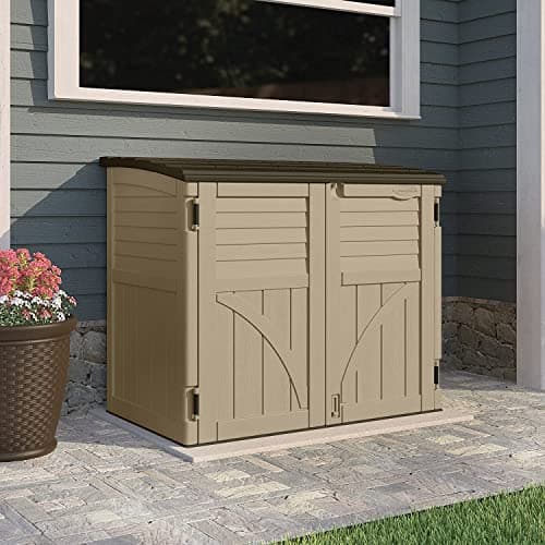 Suncast 34 Cu. Ft. Horizontal Shed for Outdoor Storage w/ Locking System, Sand/Slate