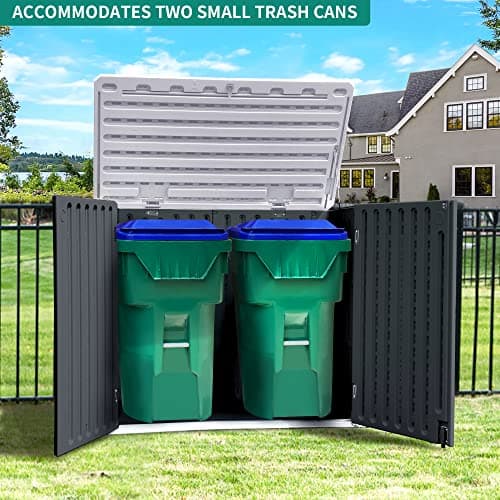 YITAHOME Outdoor Horizontal Storage Sheds w/o Shelf, Weather Resistant Resin Tool Shed, Multi-Opening Door for Storage of Bike, Trash Cans, Garden Tools, 35 cu ft, Waterproof, Lockable, Dark Gray