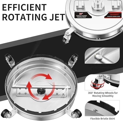 20" Pressure Washer Surface Cleaner with 4 Wheels - Stainless Steel Dual Handle Surface Cleaner for Pressure Washer Attachment for Concrete, Patio, Sidewalk, Deck and Driveways
