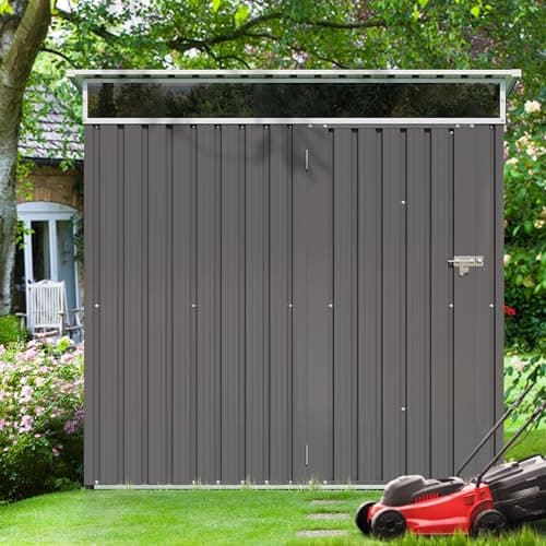 Shintenchi 6x4 FT Outdoor Storage Shed with Window, Outdoor Waterproof Storage Shed Metal Garden Shed with Lockable Single Door, Weather Resistant Tool Storage House Shed for Garden,Backyard,Drak Gray