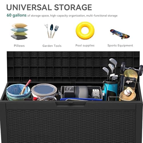 YITAHOME 60 Gallon Resin Deck Box, Weather Resistant Outdoor Rattan Storage Box, Lockable Indoor Outdoor Storage for Supplies and Essentials, Black
